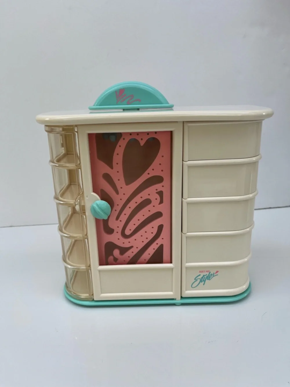 Vintage 1989 Fisher-Price Cream Jewelry Organizer w/ Pink Door and Mint Accents